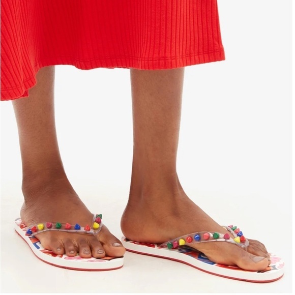 NEW Christian Louboutin Loubi Studded Flip Flop Size 35 - Picture 13 of 13